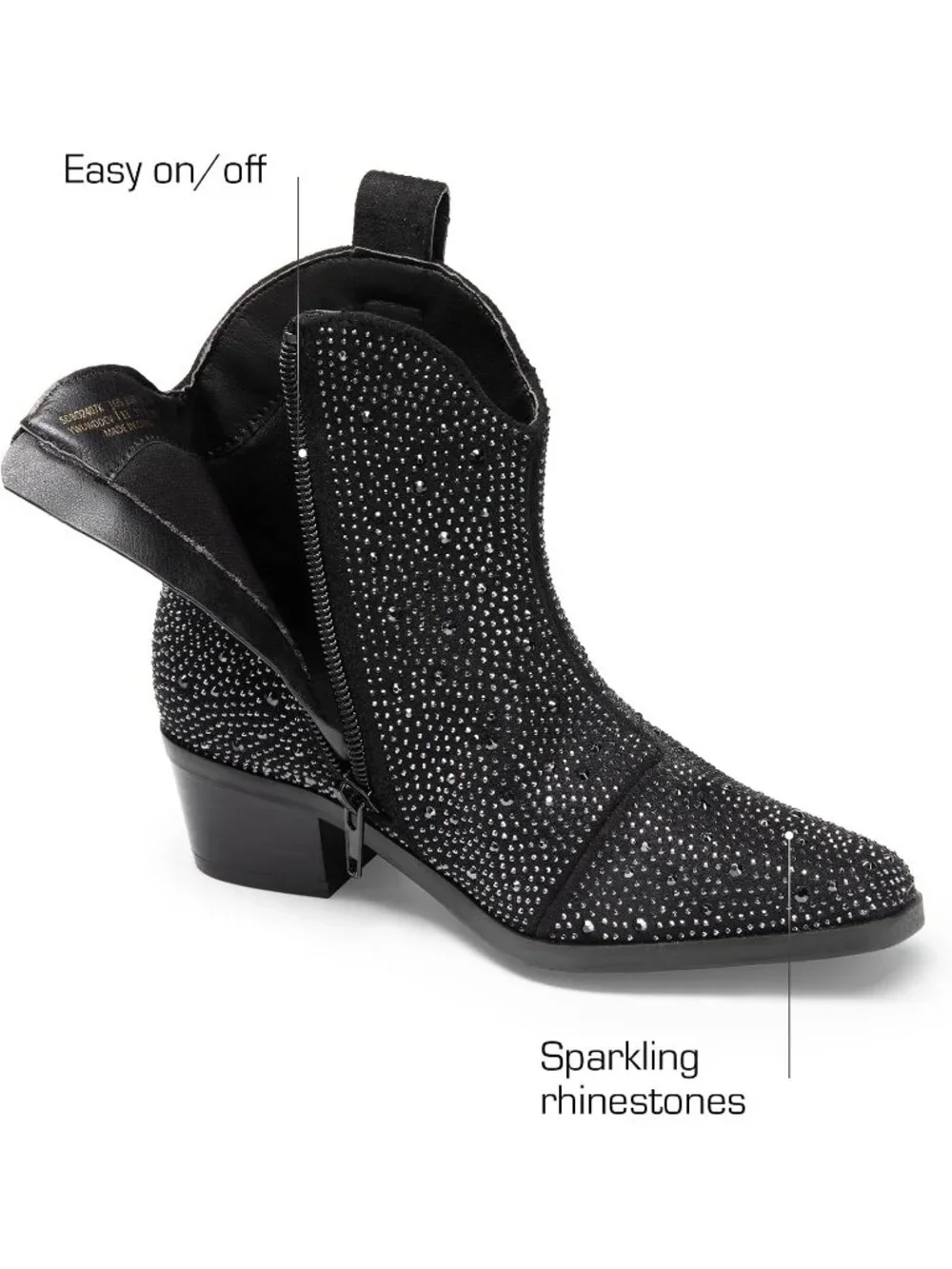 Women's Black Rhinestone Halloween Size Zipper Non-Slip Cowgirl Sparkle Boots